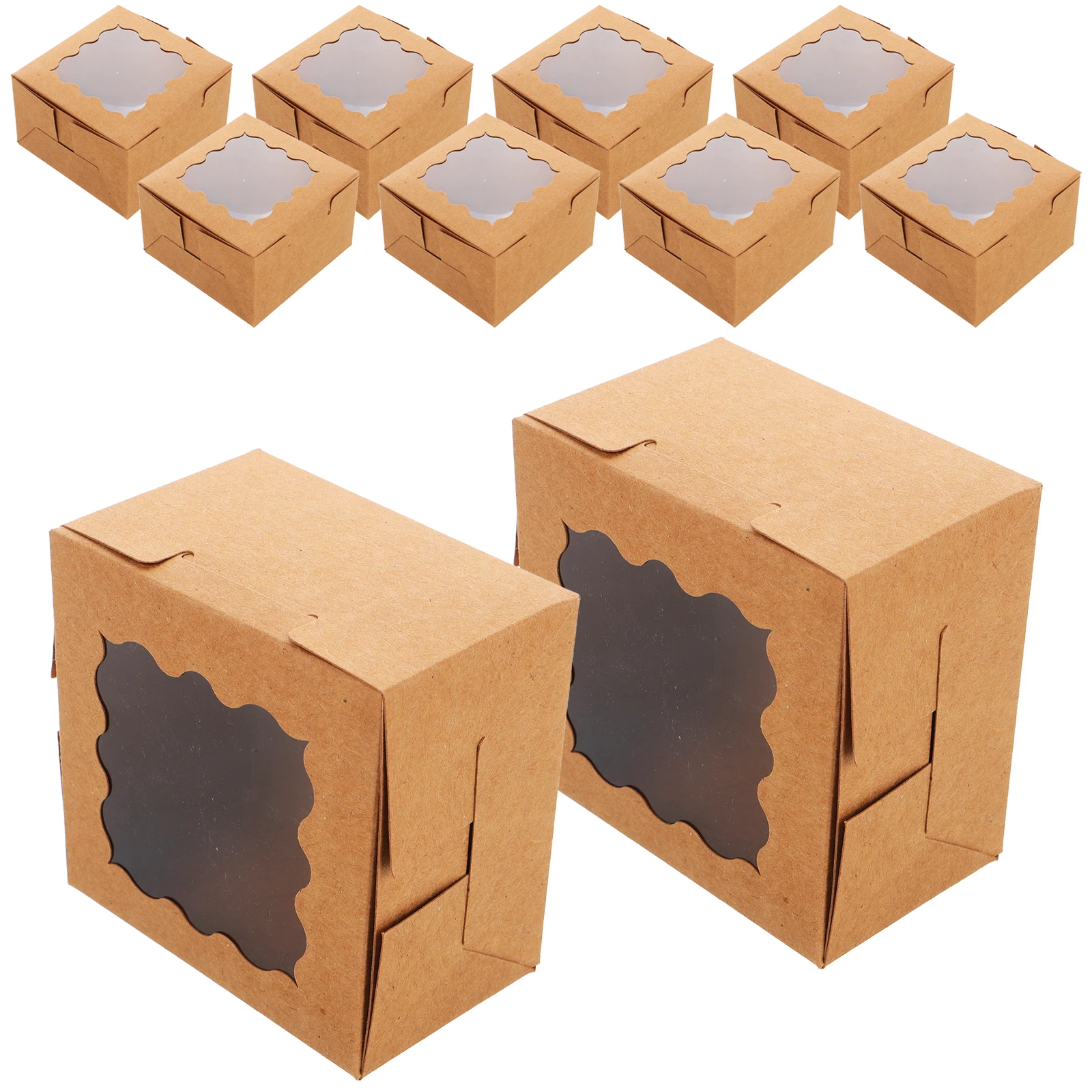 

50 pcs Cake Box Dessert Packaging Clear Window Kraft Paper Small Pastry Boxes Cupcake Cookie Takeout Bakery Containers
