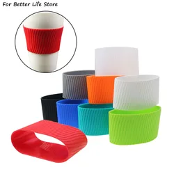 1PC  Silicone 8CM  Heat Insulated Cup Sleeve Stripes Non Slip Wraps For Mugs Ceramic Glass Water Bottle Thermostability Odorless