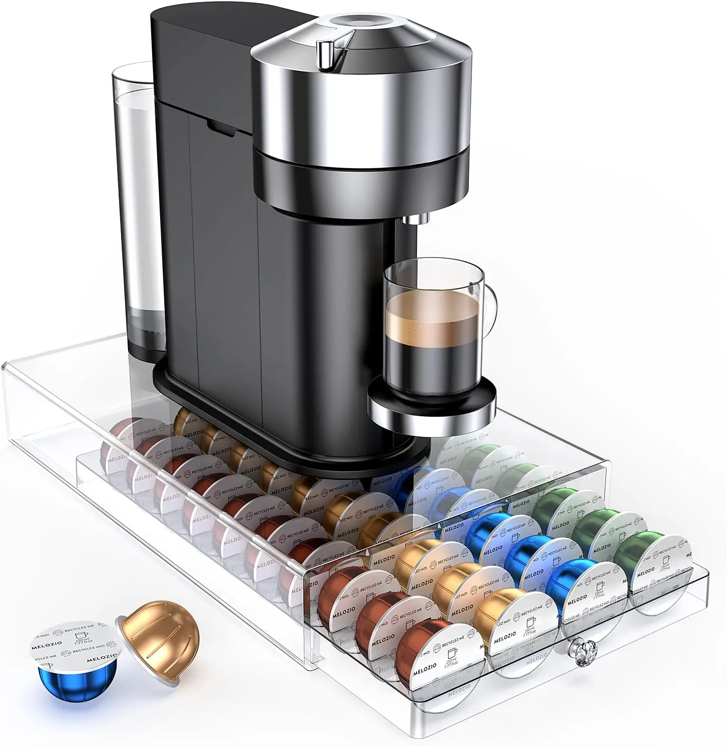

Coffee Pods Holder Acrylic Drawer Compatible with Nespresso Vertuo Capsules And Capsules 40 Pods Storage upgrade