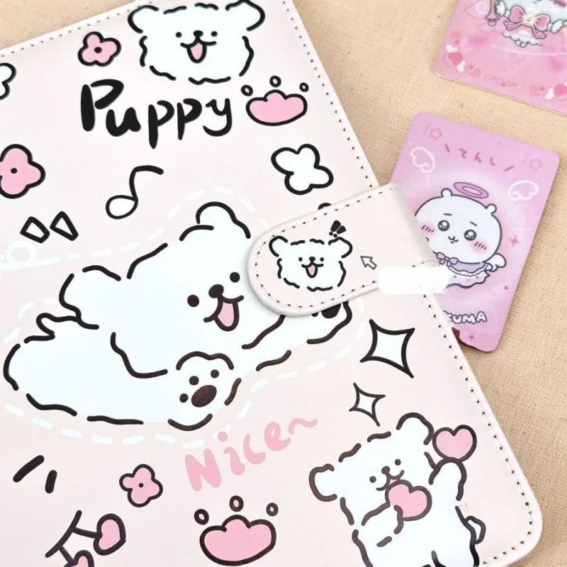 キュートなラインデザインの子犬型PUレザー製ルーズリーフフォトカードホルダーオーガナイザーバインダー、フォトカード、日記、ジャーナルアクセサリー（学生向け）