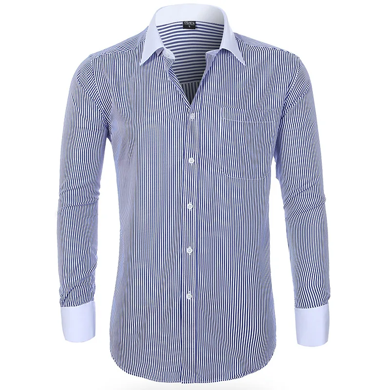 Mens Stripes Shirts Long Sleeved Slim White Social Shirts Casual Male Clothes Business Casual Shirt 15 Colors High Quality Shirt