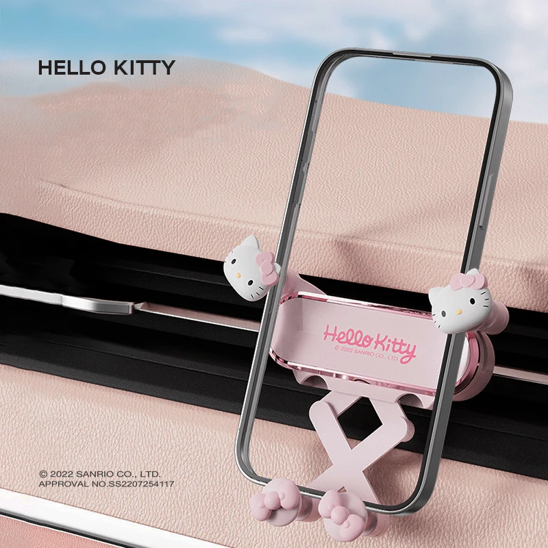 Kawaii Anime Hello Kitty Gravity Car Navigation Bracket Cartoon Mobile Phone Support Air Outlet Universal Pink Stablize Heat