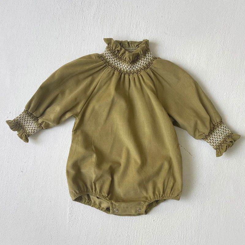 2024 New Autumn Newborn Baby Girls Dress 0-3Yrs Kids Princess Dresses Long Sleeved Solid Color Corduroy Toddler Baby Bodysuits