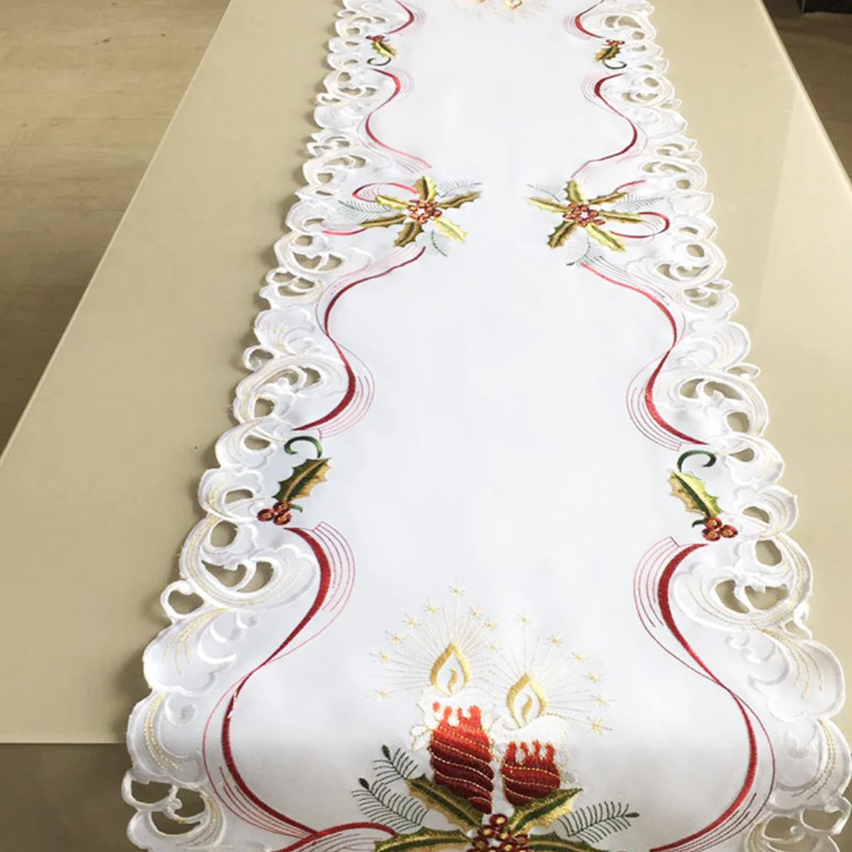 

Christmas Table Runner 40*180Cm Embroidery Tablecloth Rustic Style Dustproof Protector For Home Restaurant Wedding Party