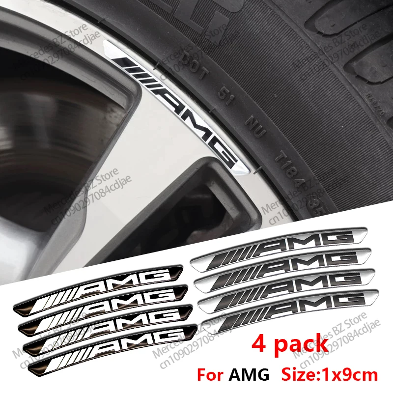 Autocollant décoratif pour jante de roue de voiture, 4 pièces, en aluminium, accessoire pour Mercedes Benz E C G M R S classe W204 W212 GLC AMG 4MATIC