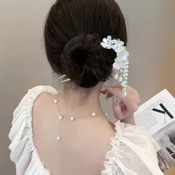 Luxury Female Diamond-encrusted Pearl Jasmine Flower Tassel Hairpin Metal Hair Clip Woman Hair Clip Hair Accessories Headdress