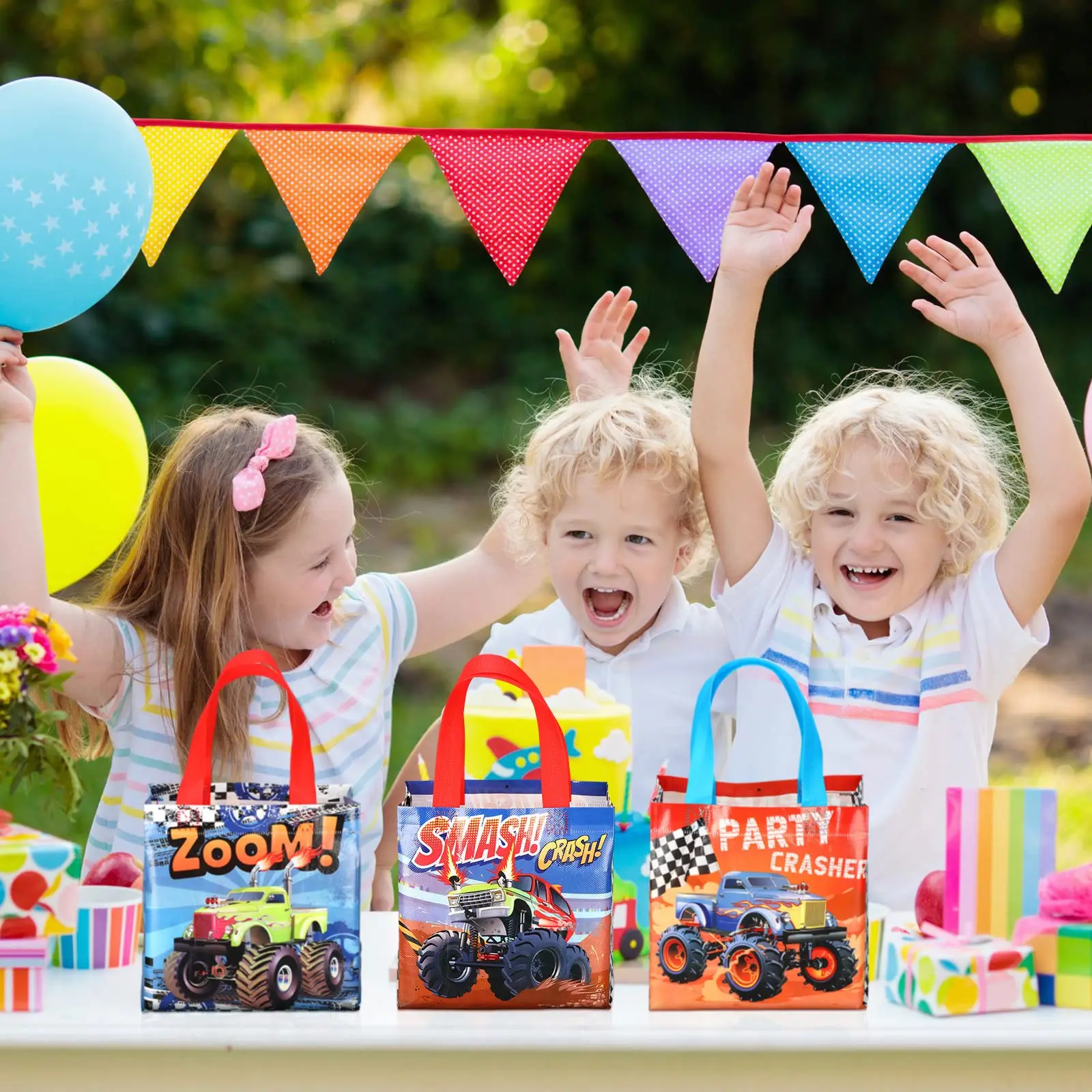 15Pcs Monster Truck Non-Woven Bags Racing Gift Tote Bag Treat Bags with Handles Boy Monster Truck Themed Birthday Party Supplies