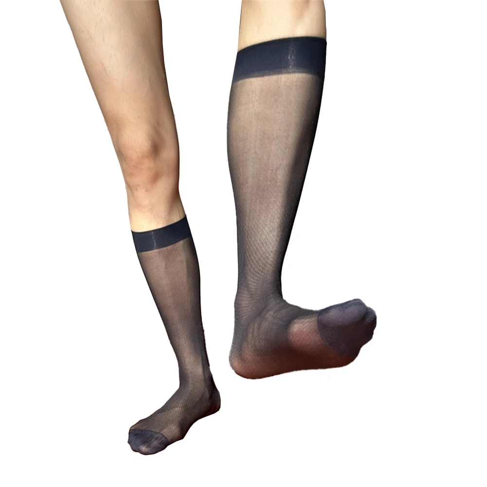 Chaussettes habillées d'affaires chaussettes Tube transparent événements de soirée US 4.5-12 noir respirant bleu foncé tissu en Nylon Transparent