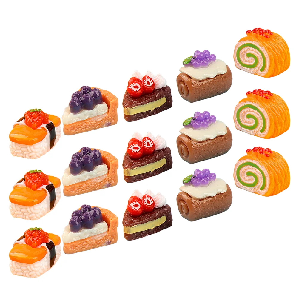 

15 Pcs Simulated Fruit Cake Decor Miniature Toy Model Pretend Play Fake Resin Ornament Decorative Food Prop House Dessert