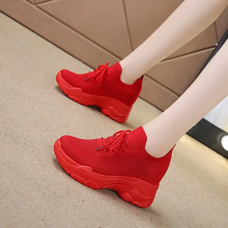 Hidden Heels White Women Spring Breathable Mesh Casual Platform Sneakers Surface Shoes 2025 New Thick Bottom Footwear Round Head