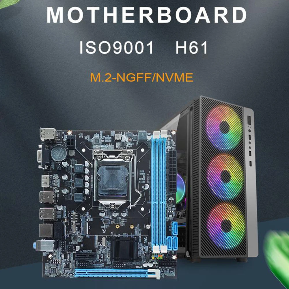 H61 placa-mãe lga1155 soquete i3/i5/i7 cpu computador mainboard 4 x sata 2.0 realtek 10/100 mbps lan integrado 2 x ddr3