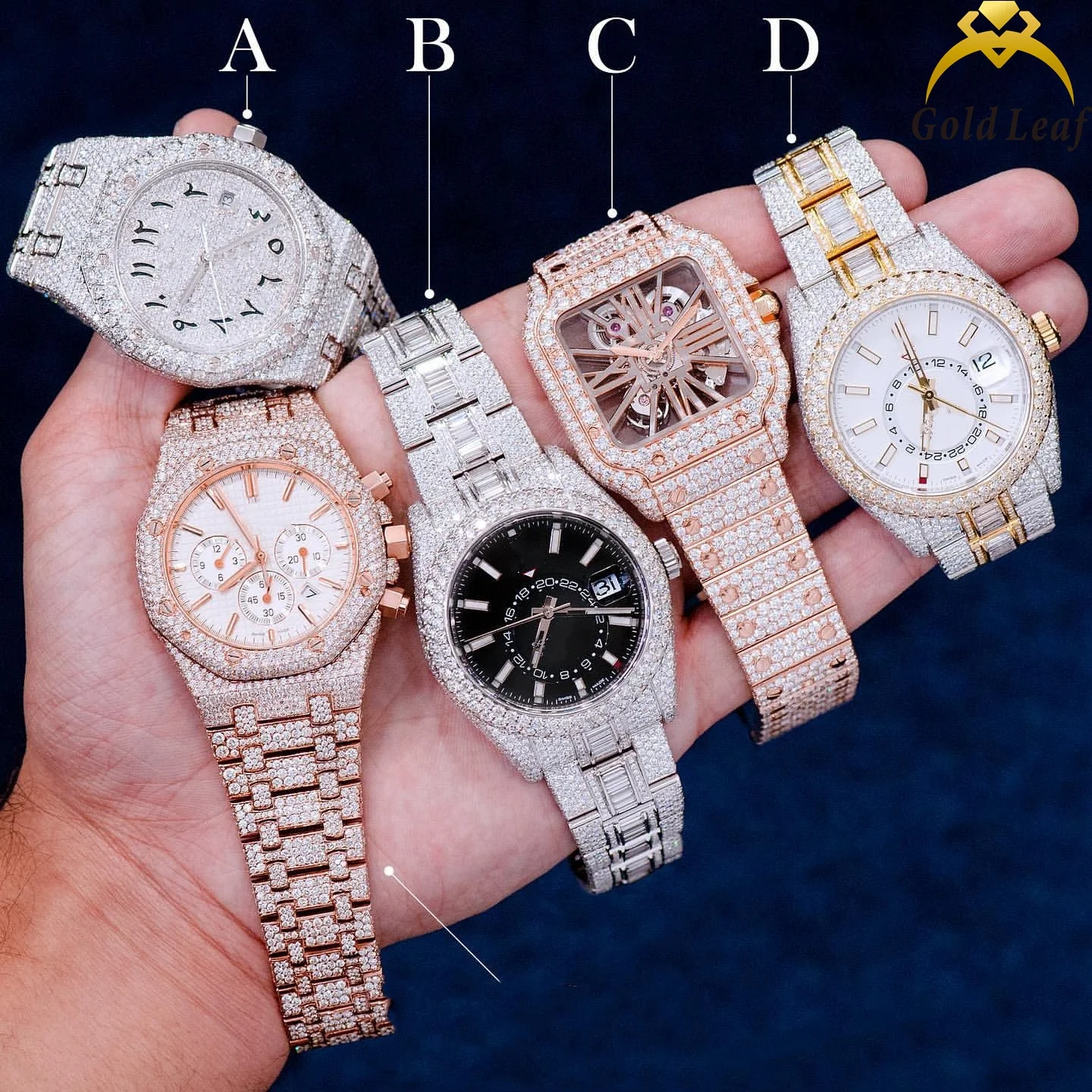 Goldleaf مجوهرات الهيب هوب ساعة مخصصة الرجال المعصم الفاخرة مثلج خارج VVS مويسانيتي الماس ساعات آلية النساء مويسانيتي ساعة