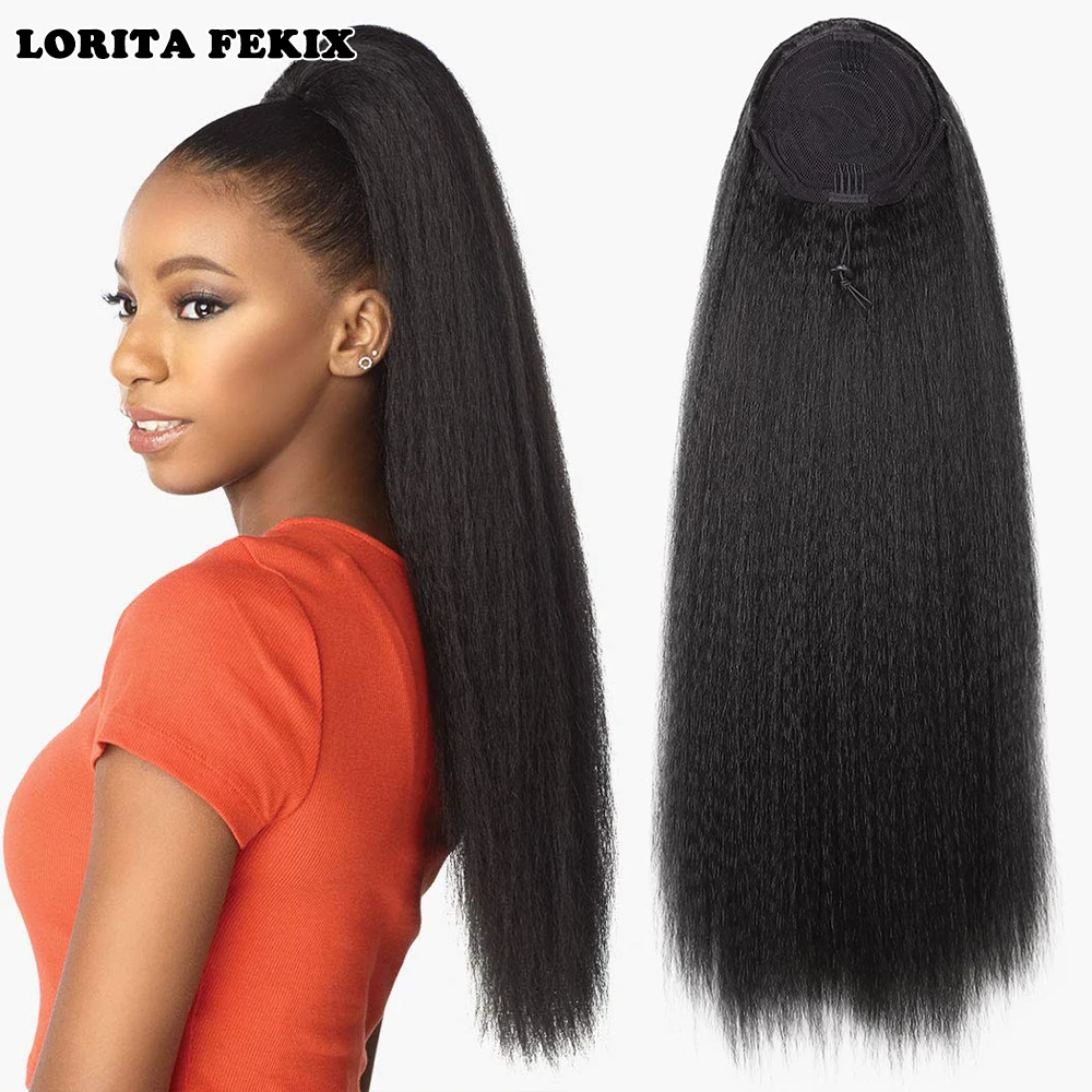

Yaki Straight Drawstring Ponytail for Black Women Black Fluffy Thick Synthetic Yaki Ponytail Drawstring Yaki Ponytail for Daily
