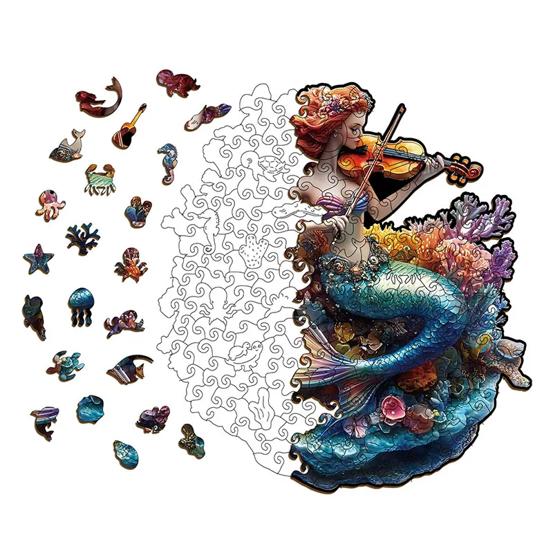 

150/206pcs Wooden Mermaid Jigsaw Puzzle Toys Irregular Shaped Puzzle Stress-Relieving Game Birthday Xmas Gifts For Kids & Adults