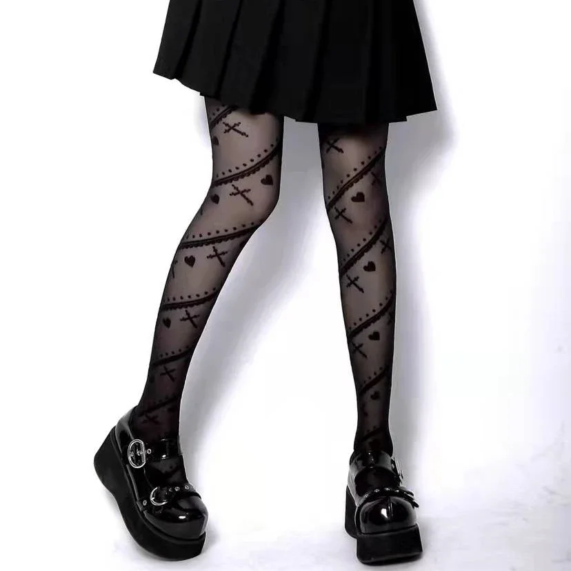 

Y2k Girls Tights Women JK Lolita Girls Thigh High Stockings Pantyhose Women Tights Heart Print Lingerie Sexy Slim Body Stockings