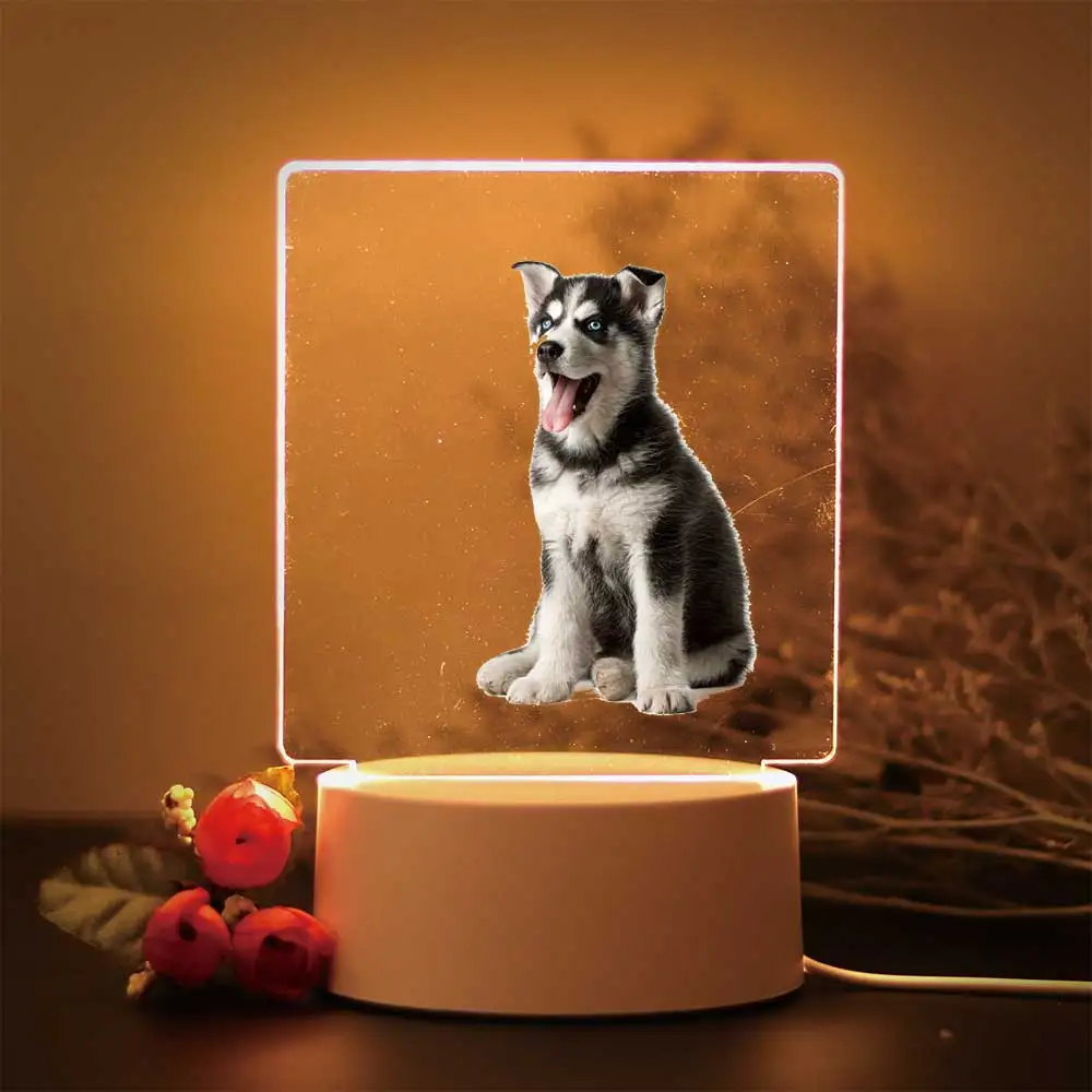 1 peça lâmpada acrílica visual 3D Huskies CartoonDOG para decoração de quarto infantil infantil