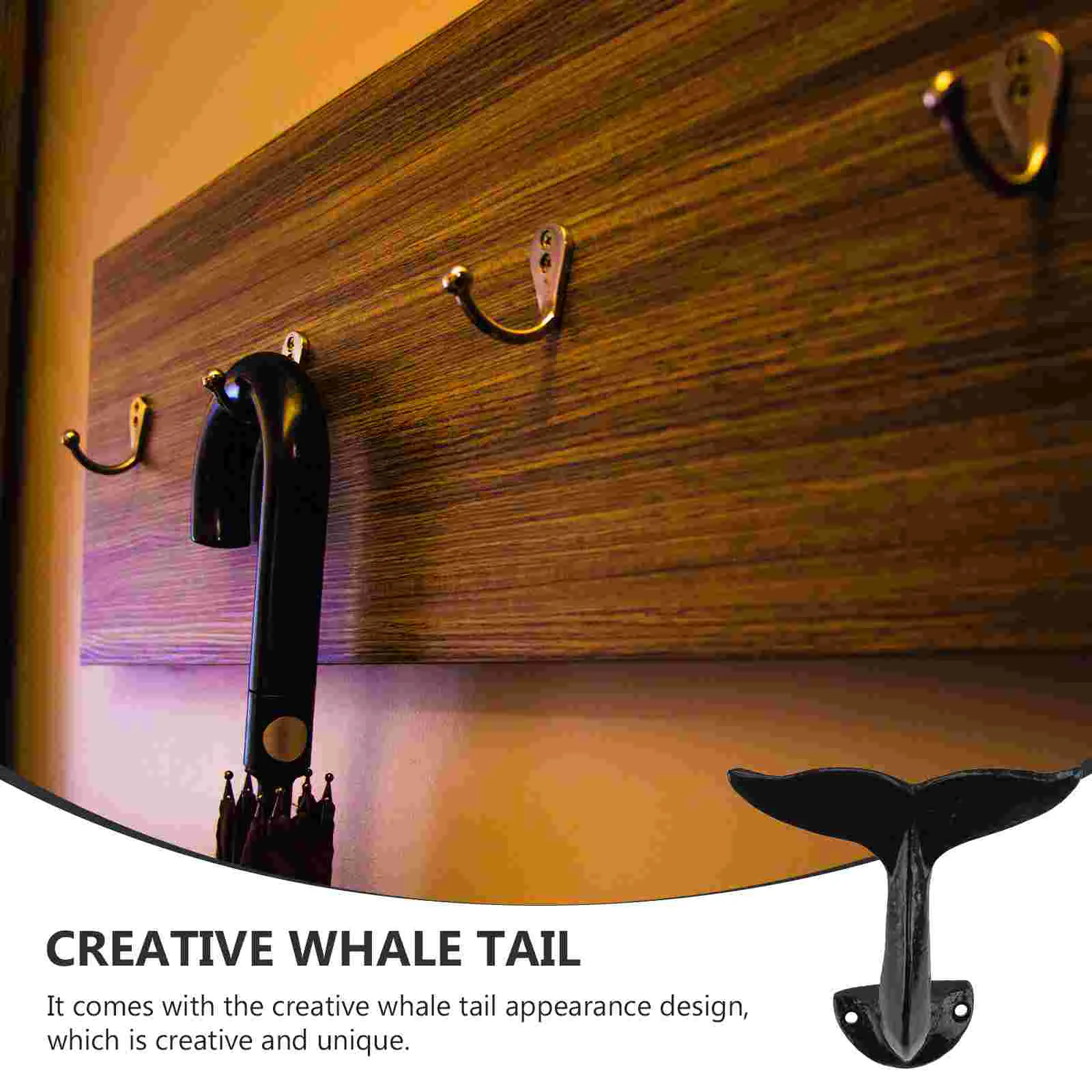 2 Pcs Whale Tail Hook Wall Shaped Room Storage Children's Modeling Creative Wall-mounted Wrought Iron Heavy Duty Clothes Rack