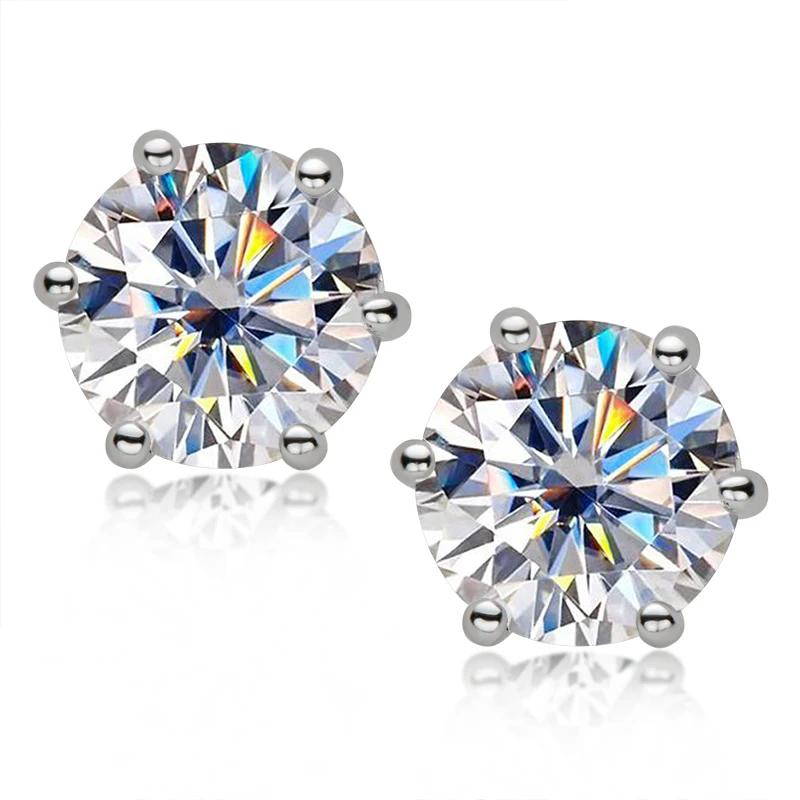 Classic Round Moissanite Diamond Stud Earrings 5mm/6.5mm/8.0mm/9.0mm/10mm D Color Six Claw Earrings Real 925 Silver Jewelry