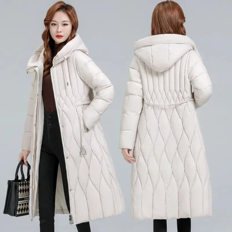 2023 Long Winter Over-The-Knee Overcoat Parka    Down Cotton-Padded Jacket Women\'s Plus Size 100 KG Slim Cotton-Padded Jacket