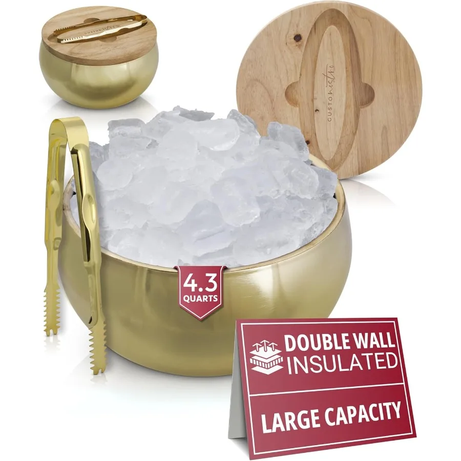 

4.1L Insulated Ice Bucket with Lid and Tongs, Double Wall Stainless Steel Ice Bucket Large, BPA Free Ice Bucket for Cocktail Bar