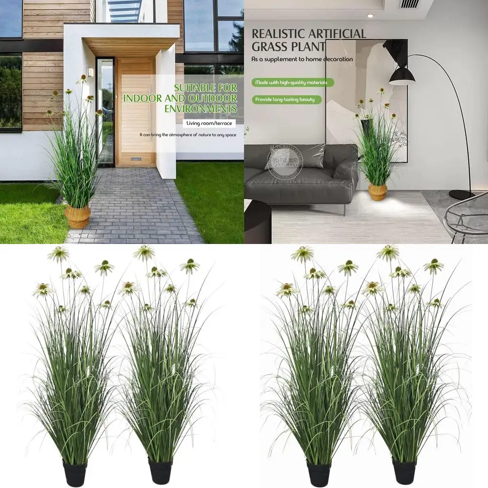 

46 Искусственная трава с 9 цветами эхинацеи — идеально подходит для использования в помещении и на открытом воздухе, подарков, декора, напольных растений (2 шт.)