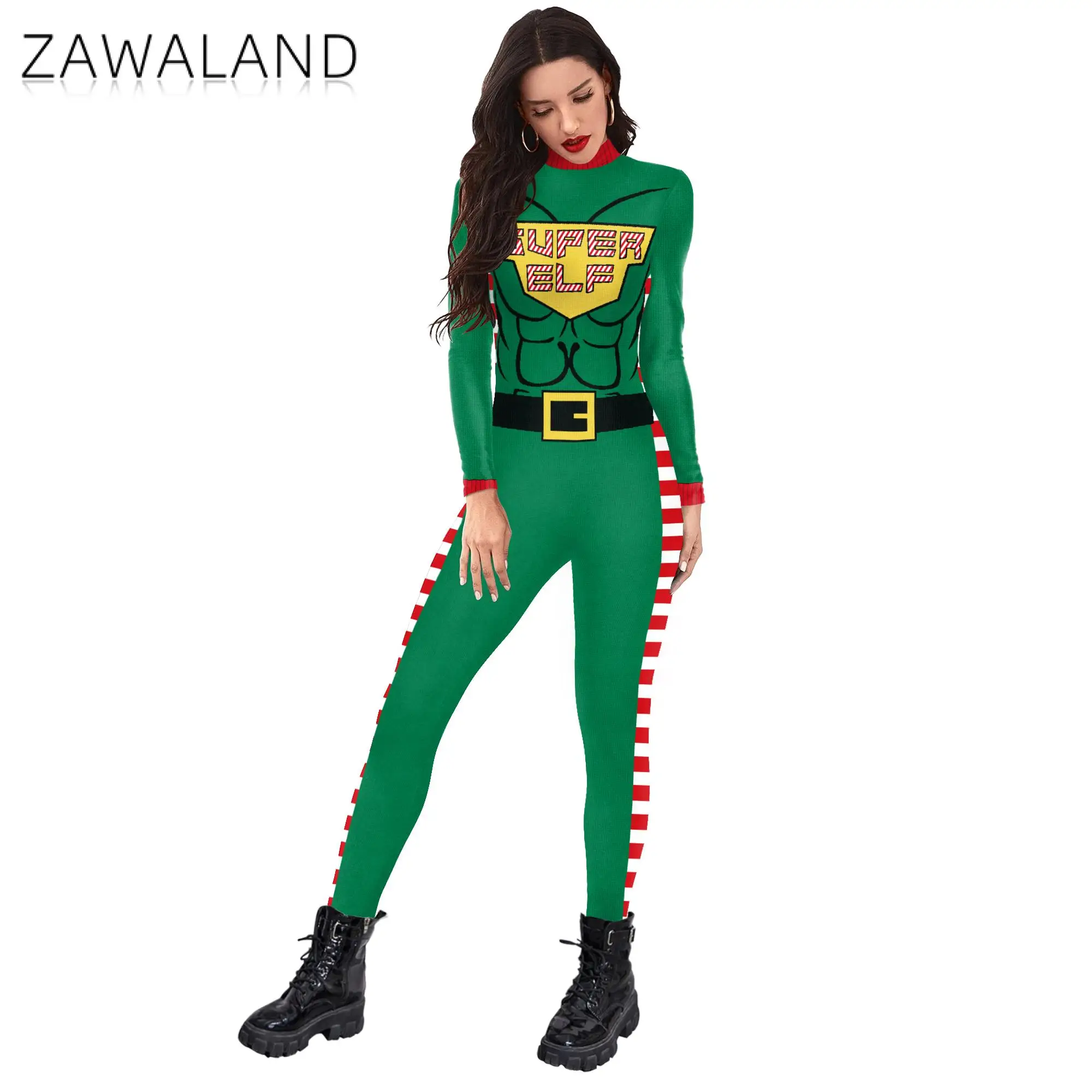 3D New Year Christmas Cosplay Costume Sexy Jumpsuits Catsuit Romper Adults Women Jumpsuit Zentai Women Bodysuit Fancy Dress