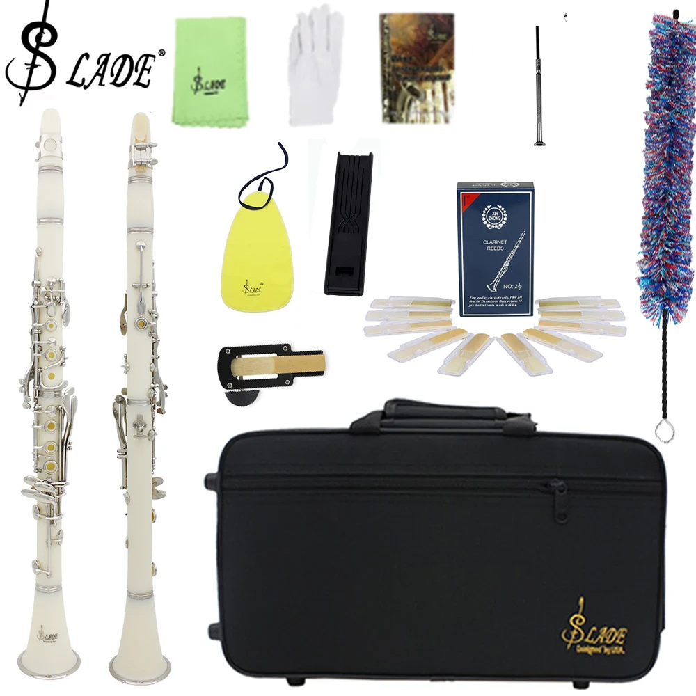 SLADE High Quality Clarinet 17 Key Falling Tune B White Clarinet ABS Silver Plated Silver Key Material with Accessories