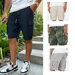 Summer New Men's Casual Multi-pocket Men's Quarter Pants Men's Running Leisure Sports Fitness Pocket Drawstring Cargo Shorts