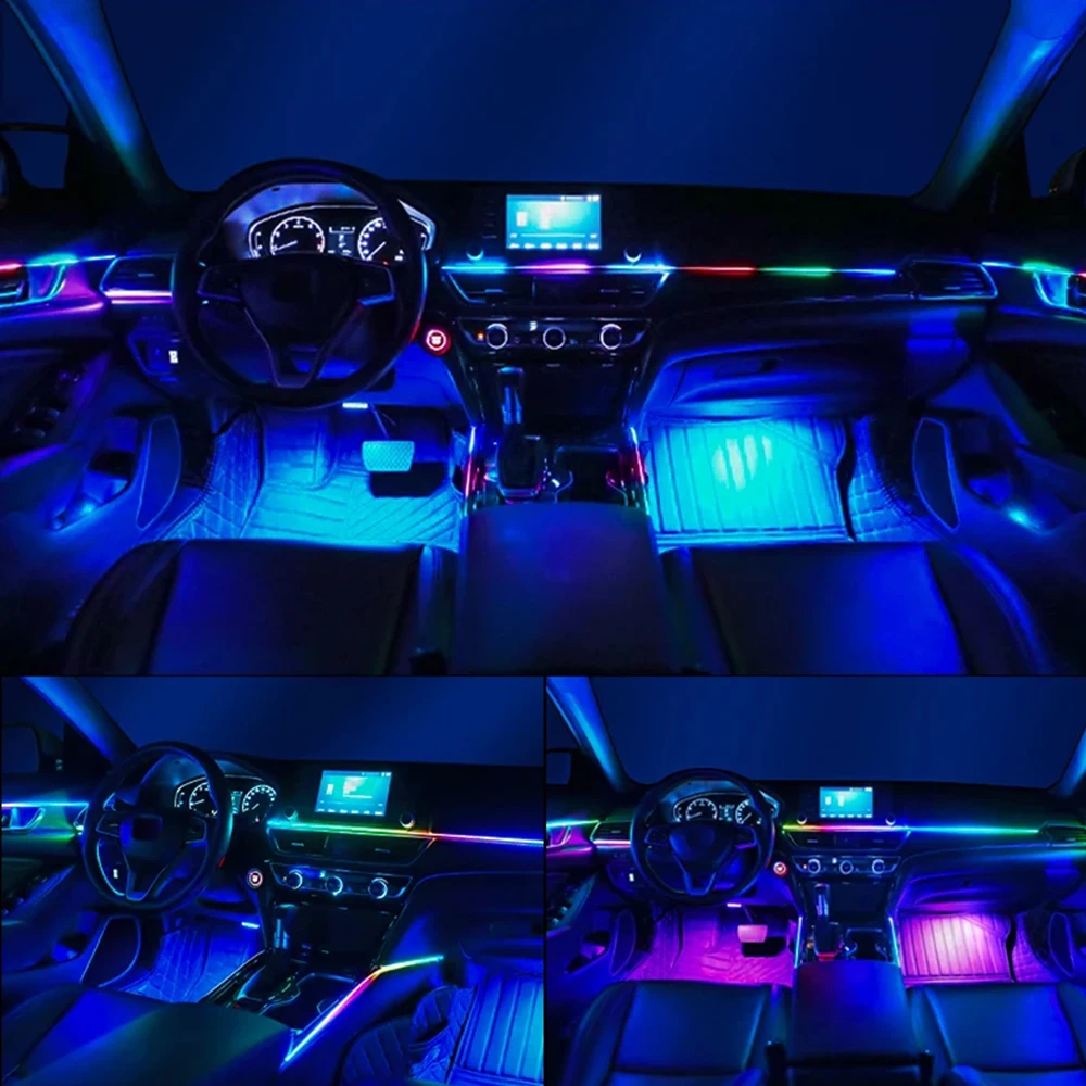 18 em 1 sinfonia streamer luzes ambientais do carro interior led acrílico luz de tira rgb decoração atmosfera lâmpada app remoto