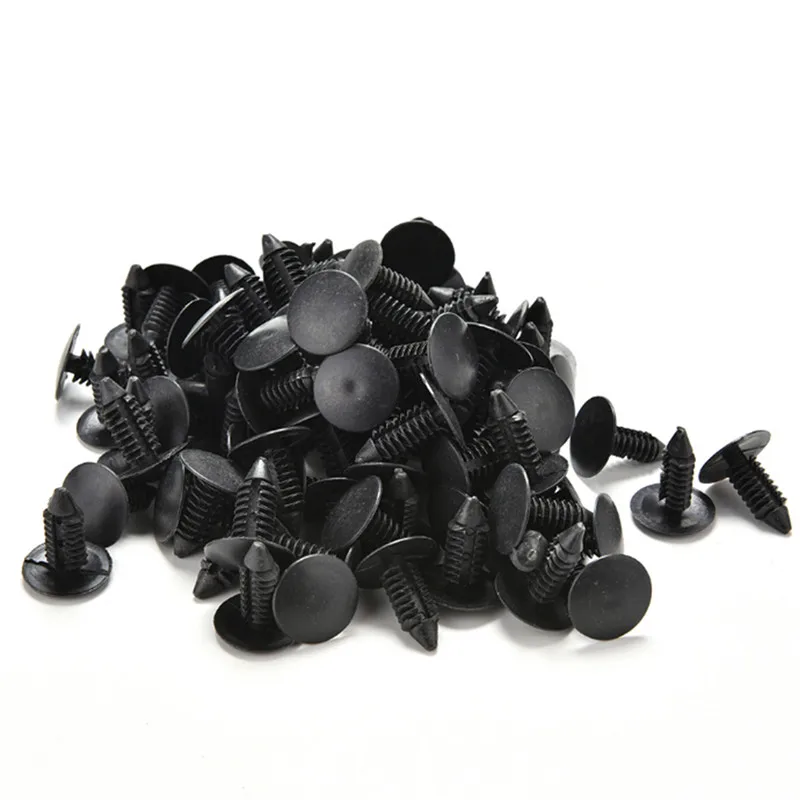 

100pcs 6mm Dia Door Trim Panel Black Plastic Rivet Clip Fastener For Car Vehical