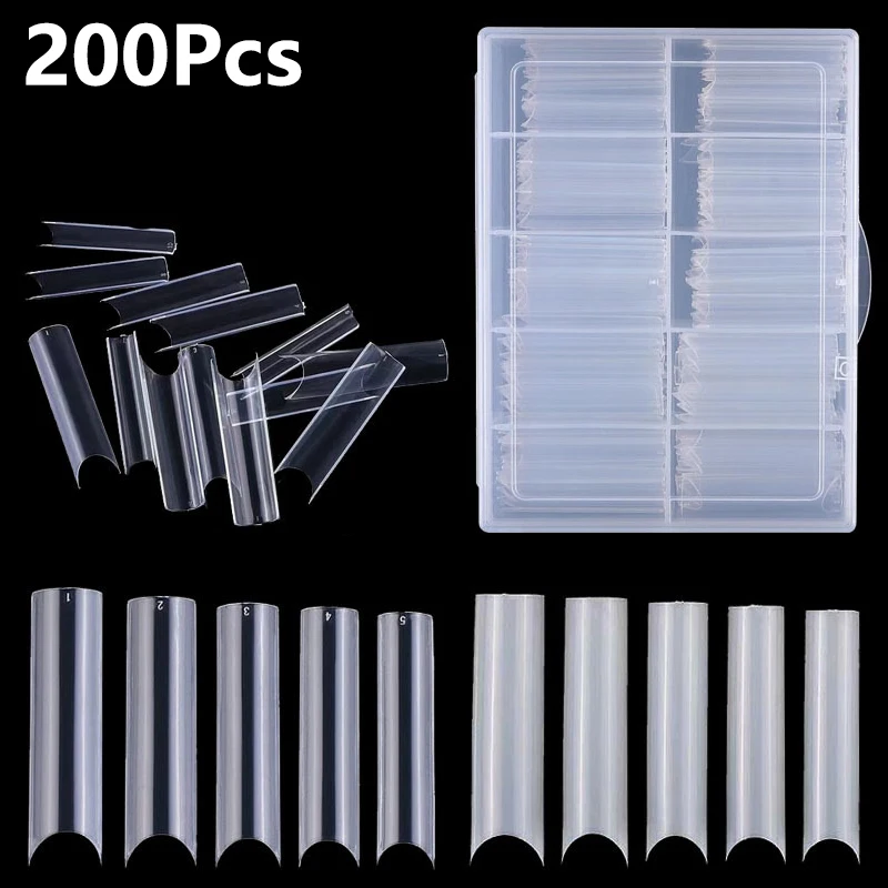 

200Pcs XXL Extra Long Straight Nail Tips Natural/Clear C Curve Fake Nails Acrylic Salon Press On Half Cover False Nail Tips