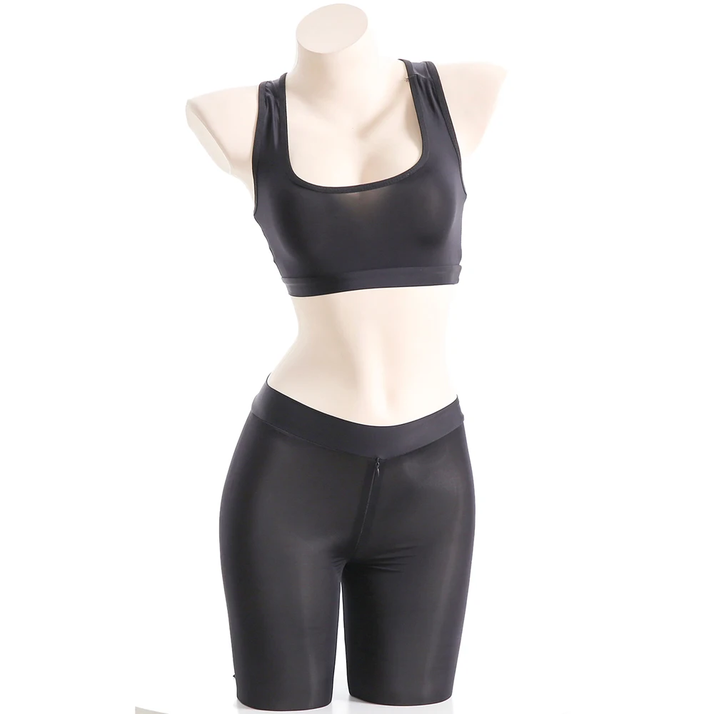 AniLV Womem Sports Yoga Clothes Set Erotic Zipper Crotch Open Pants Sexy Lingerie Temptation Pajamas Erotic Costumes