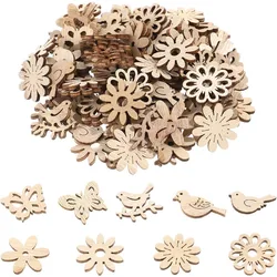 50pcs Wooden Cutouts Wood Bird Butterfly Flower Slices Wooden Embellishments Table Confetti Rustic Decoration Ornaments