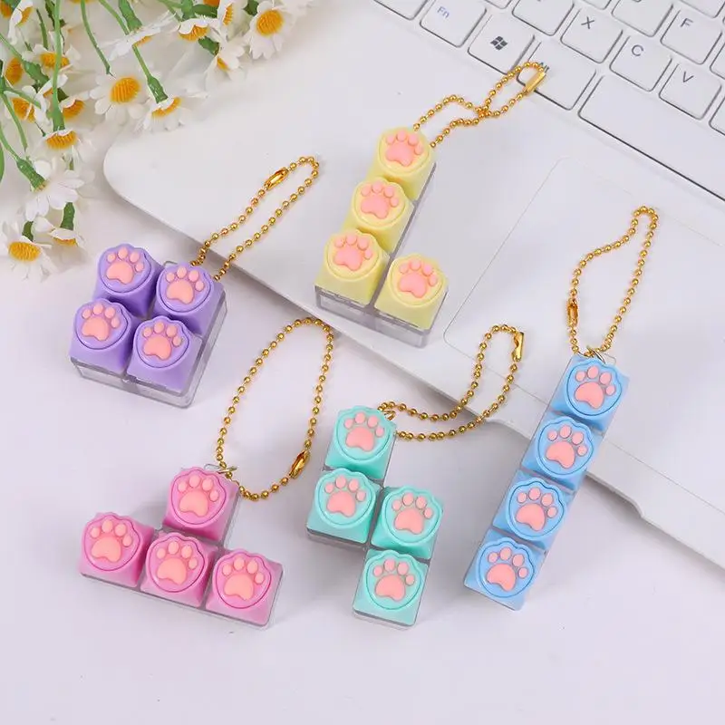 1Pc Squishy Fidget Keychain Cute Silicone Cat Paw Keyboard Keycap Stress Relief Fidget Toy No Light Gift For Adults Kids‘