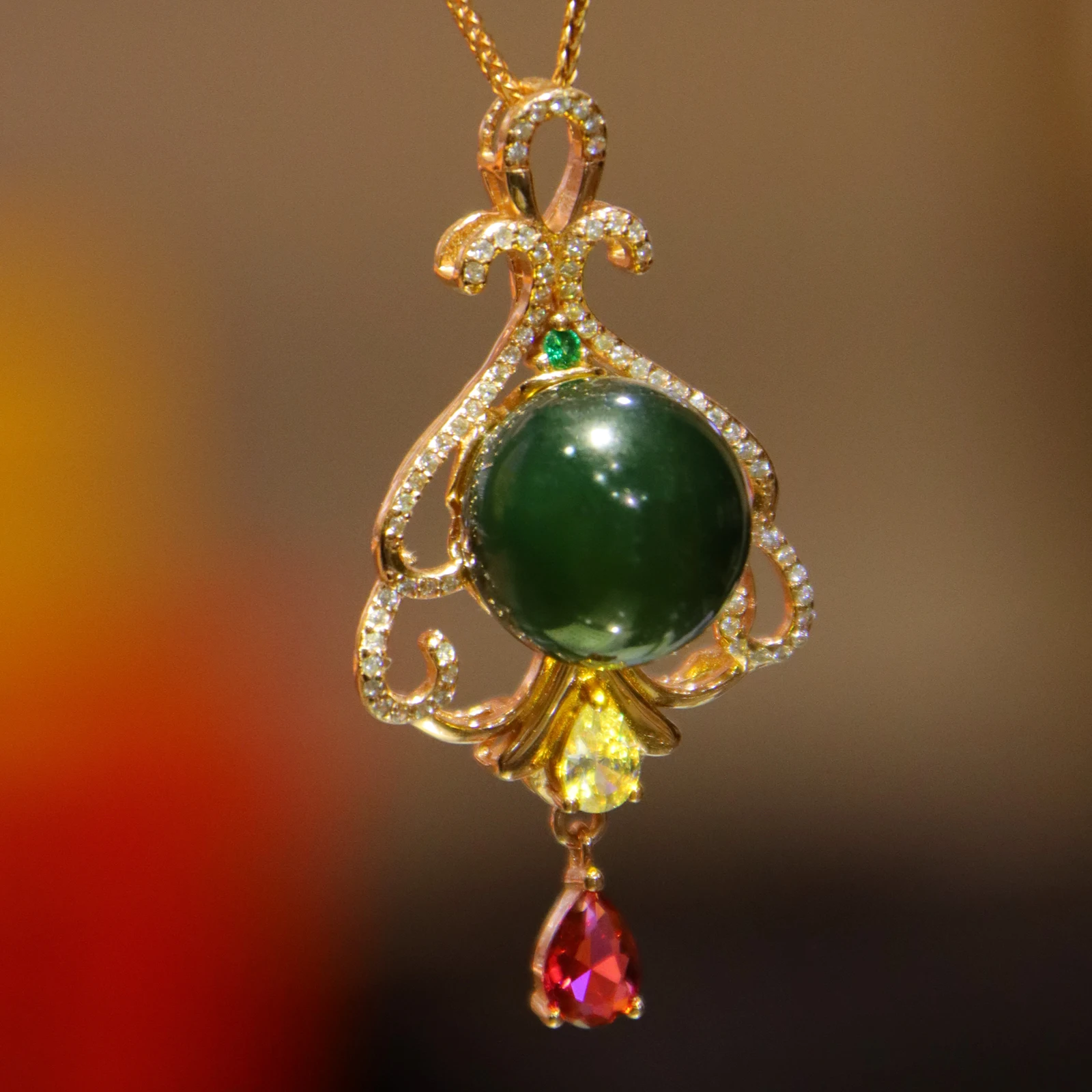 

14mm Natural Blue Amber Diamond Pendant With Necklace, Flower Hollow Border, Beautiful Anniversary Gift For Her/wife