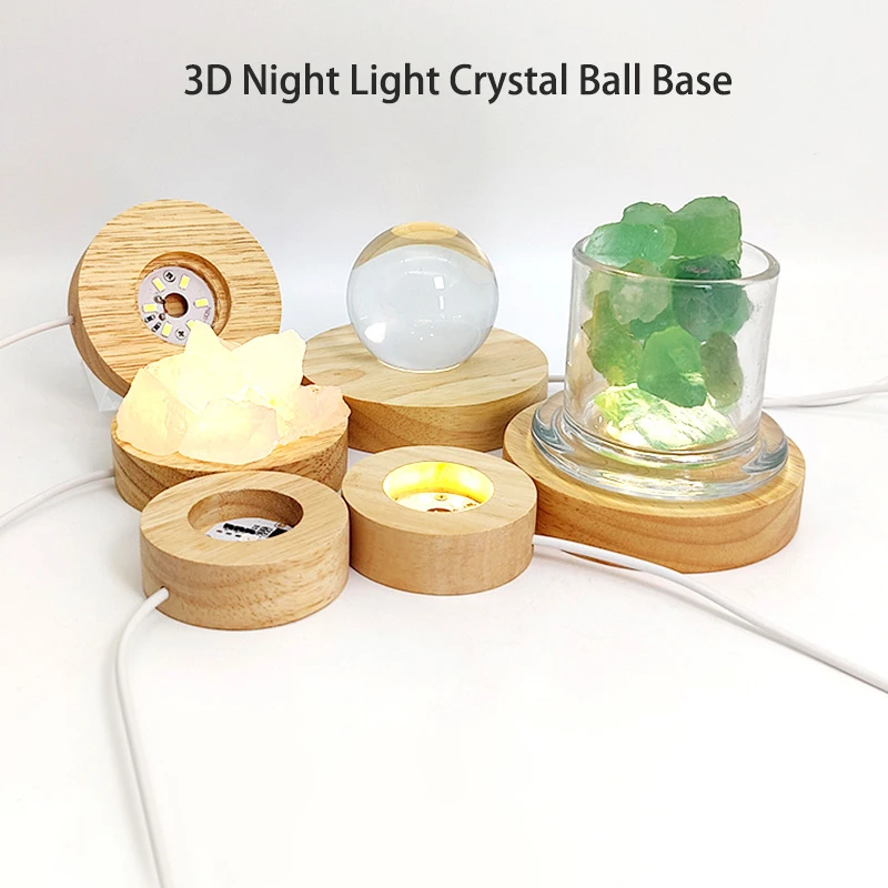 

Cltgxdd 3D ночник с питанием от USB, хрустальный шар, основание из массива дерева, круглая деревянная основа, креативная светодиодная подставка для ночного света