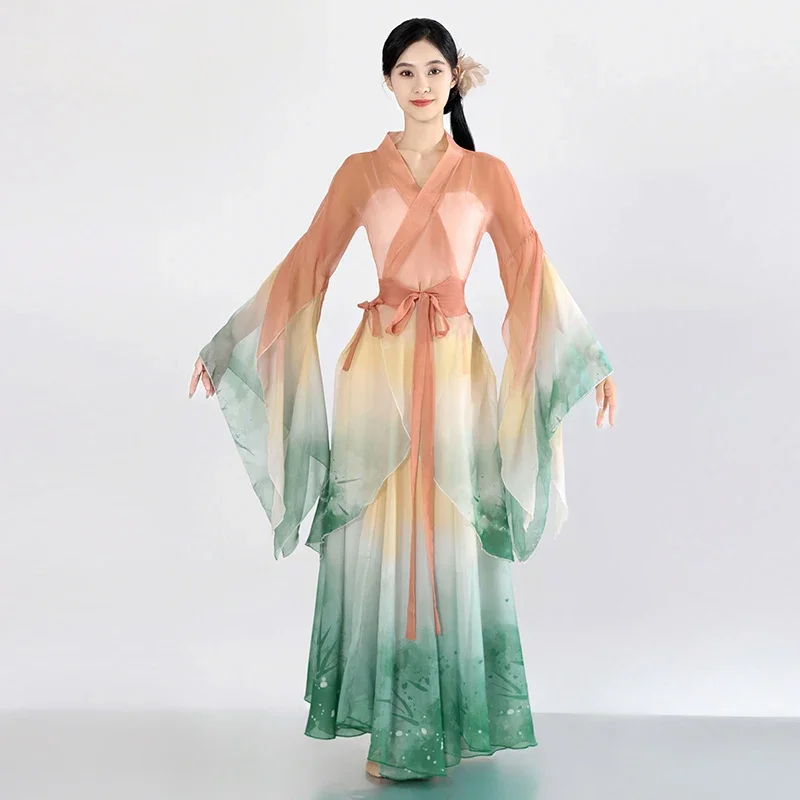Classical Dance New Dance Clothes Elegant Big Sleeve Shirt Chinese Hanfu Fairy Gas Gauze Female Gradual Change Performance Suit - Image 2