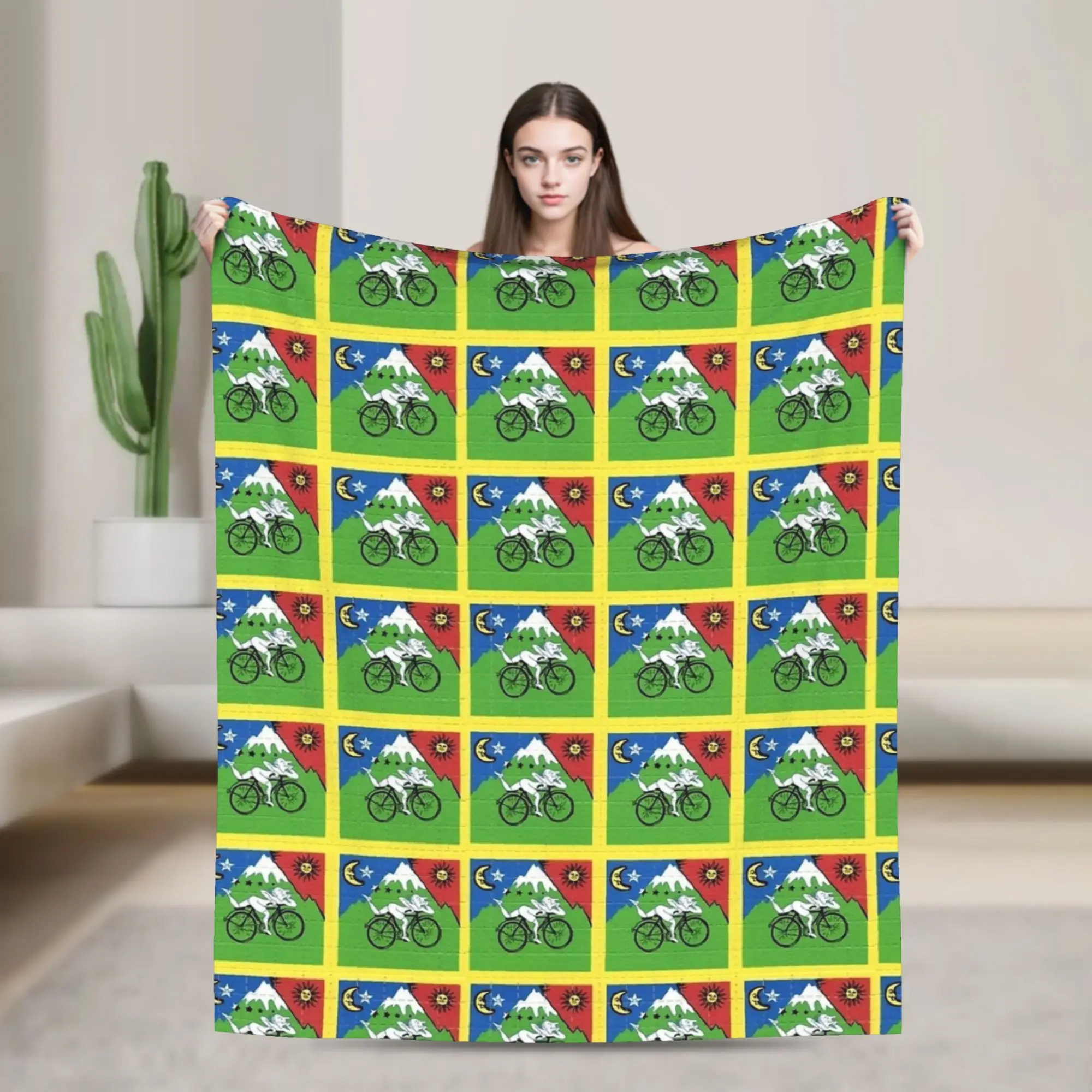 Soft Blanket Girls Boys Travel Albert Hofmann LSD Bicycle Day Throw Blanket Flannel Bedspread For Chair Novelty Sofa Bed Cover