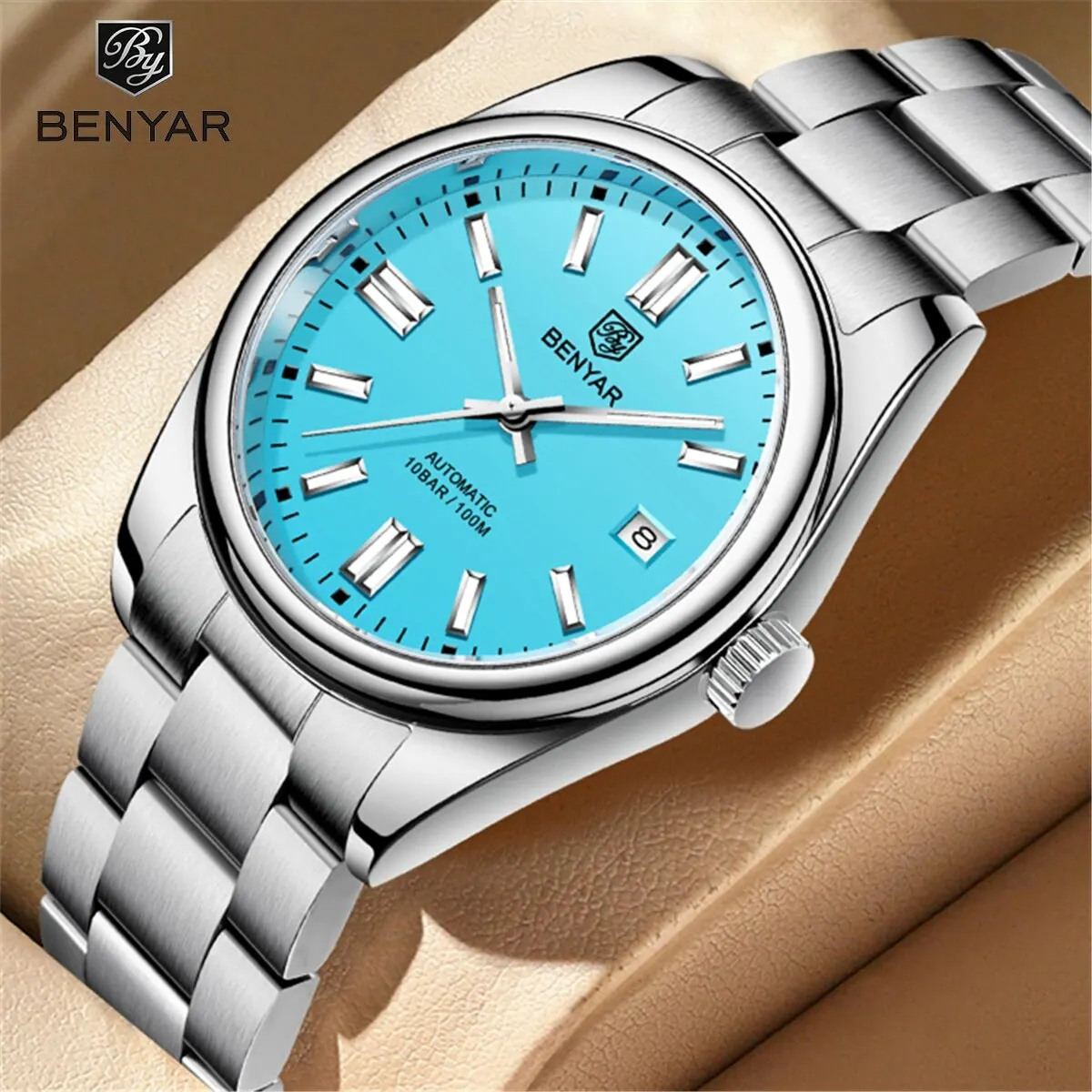 BENYAR New BY-5185M Luxury Automatic Watch 10Bar Waterproof Stainless Steel Men\'s Mechanical Watch Men\'s Sports Watch