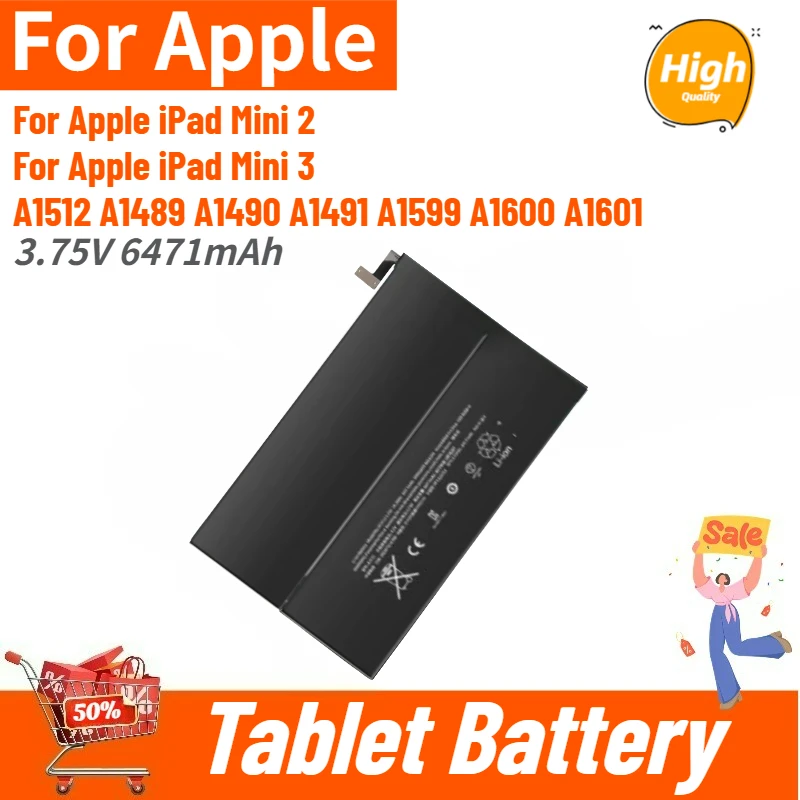 Tablet Battery 3.75V 6471mAh For Apple iPad Mini 2/3 A1512 A1489 A1490 A1491 A1599 A1600 A1601 Brand New High Quality
