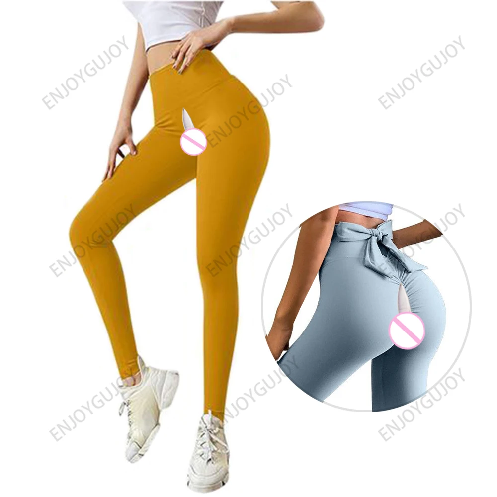 Herbst Fitness Hosen Frauen, sexy, Rücken Taille Bogen Schnür Leggings, unsichtbare offene Schritt Outdoor-Sex,Sport Yoga Hosen Exotik