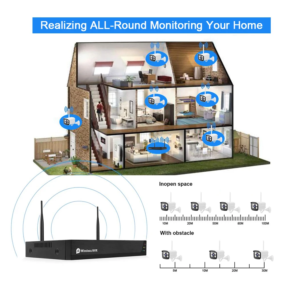 JideTech Tuya 3MP Wi-Fi Security Cameras HD IR 4CH Wireless CCTV Surveillance Camera System With NVR Kit