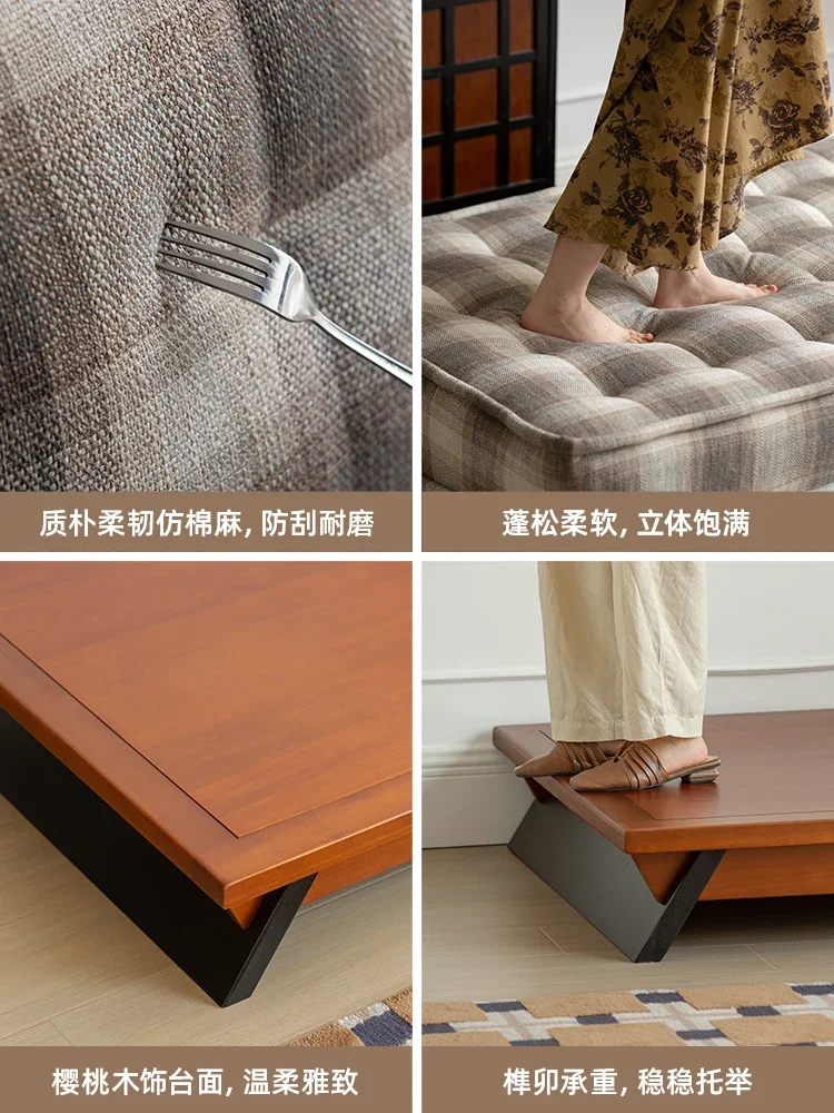 Song Dynasty aesthetic concubine couch Japanese-style solid wood sofa bed small apartment fabric sofa tatami floor sofa French