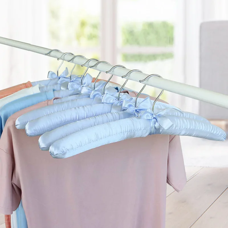 1pcs Display Hangers Sponge Hangers Satin Padded Hanger Storage Holder Silk Wrapped Clothes Hanger Silver Hooks Clothes Hanging