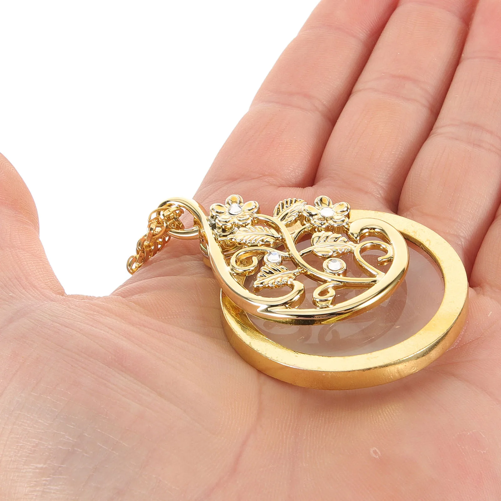 

Portable Magnifier Necklace 47CM Golden Handheld Reading Magnifying Glass Pendant 4.5X Lens for Travel Office Instruments