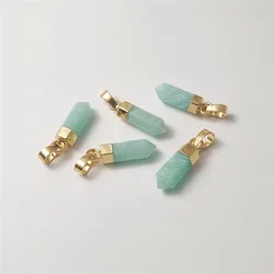 FUWO 1Pcs Natural Amazonite Hexagonal Prism Pendant,Golden Plated Stone Accessories For Women Jewelry Making PD124