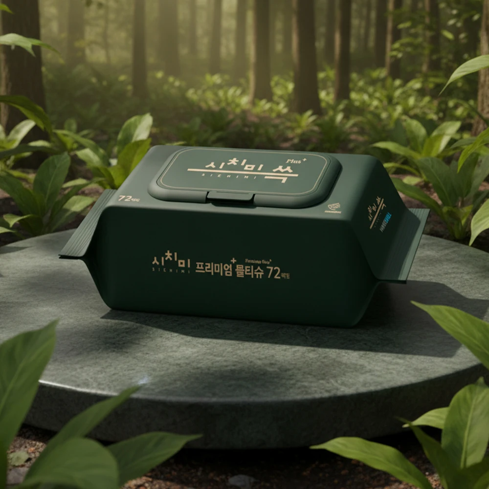 시치미쓱 그린 아기물티슈 고평량 프리미엄 두툼한 엠보싱 물티슈 ewg올그린등급 캡형 72매... - 1