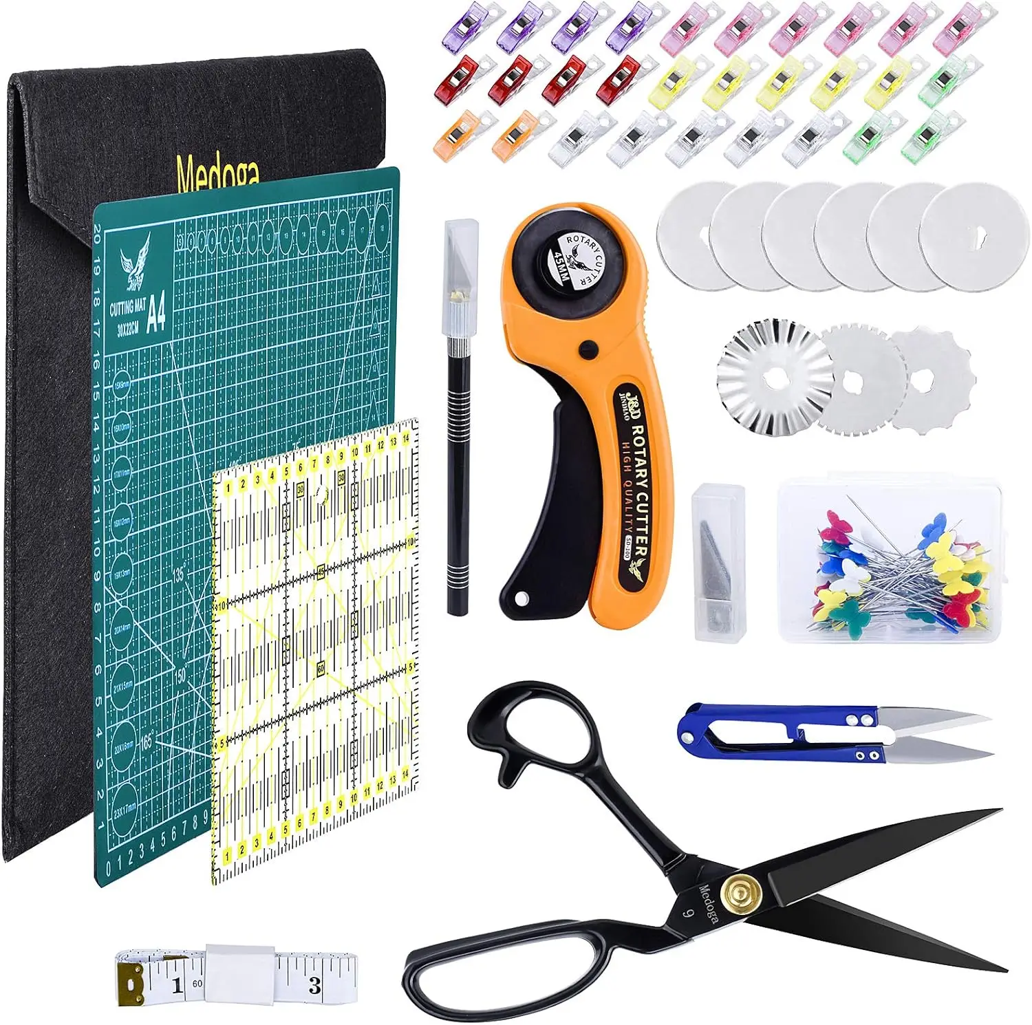 

104Pcs Rotary Cutter Set with Cutting Mat, Patchwork Ruler, Carving Knife for Sewing and Quilting