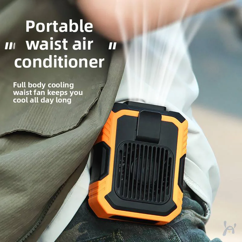 Portable and wearable mini-neck-and-back clamp fans with light-emitting and hanging design for outdoor camping power supply