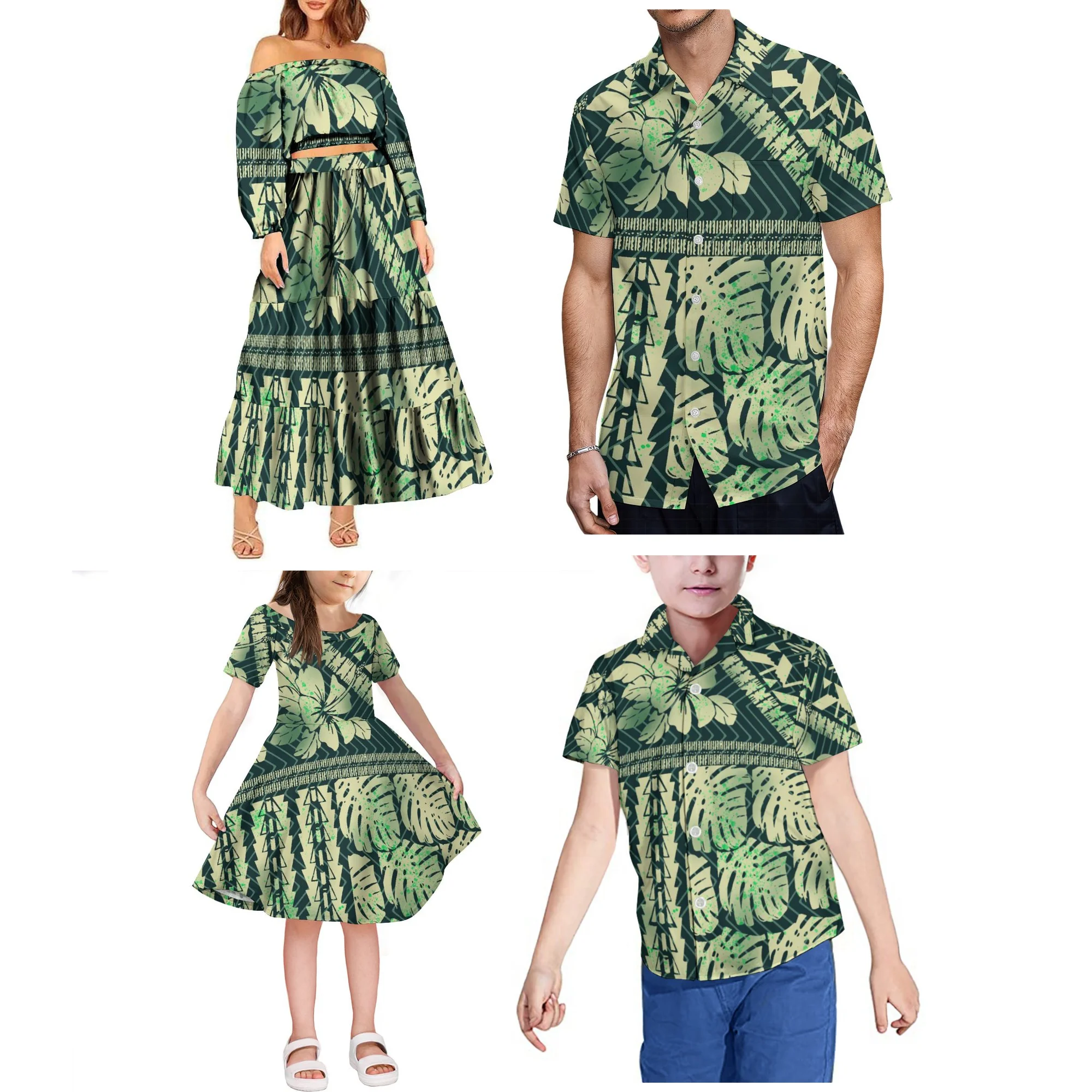2024 Trendy 2 Piece Set Custom Polynesian Tribal One Shoulder Long Sleeve Crop Top Maxi Skirt Plus Size Womens Sets Dresses